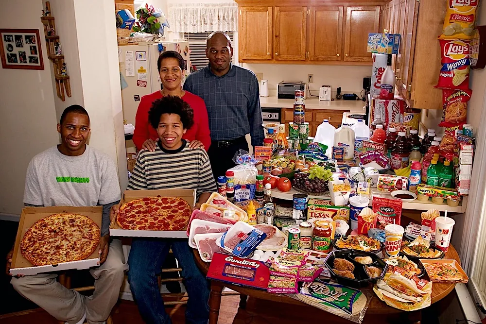 Weekly food for an American family.