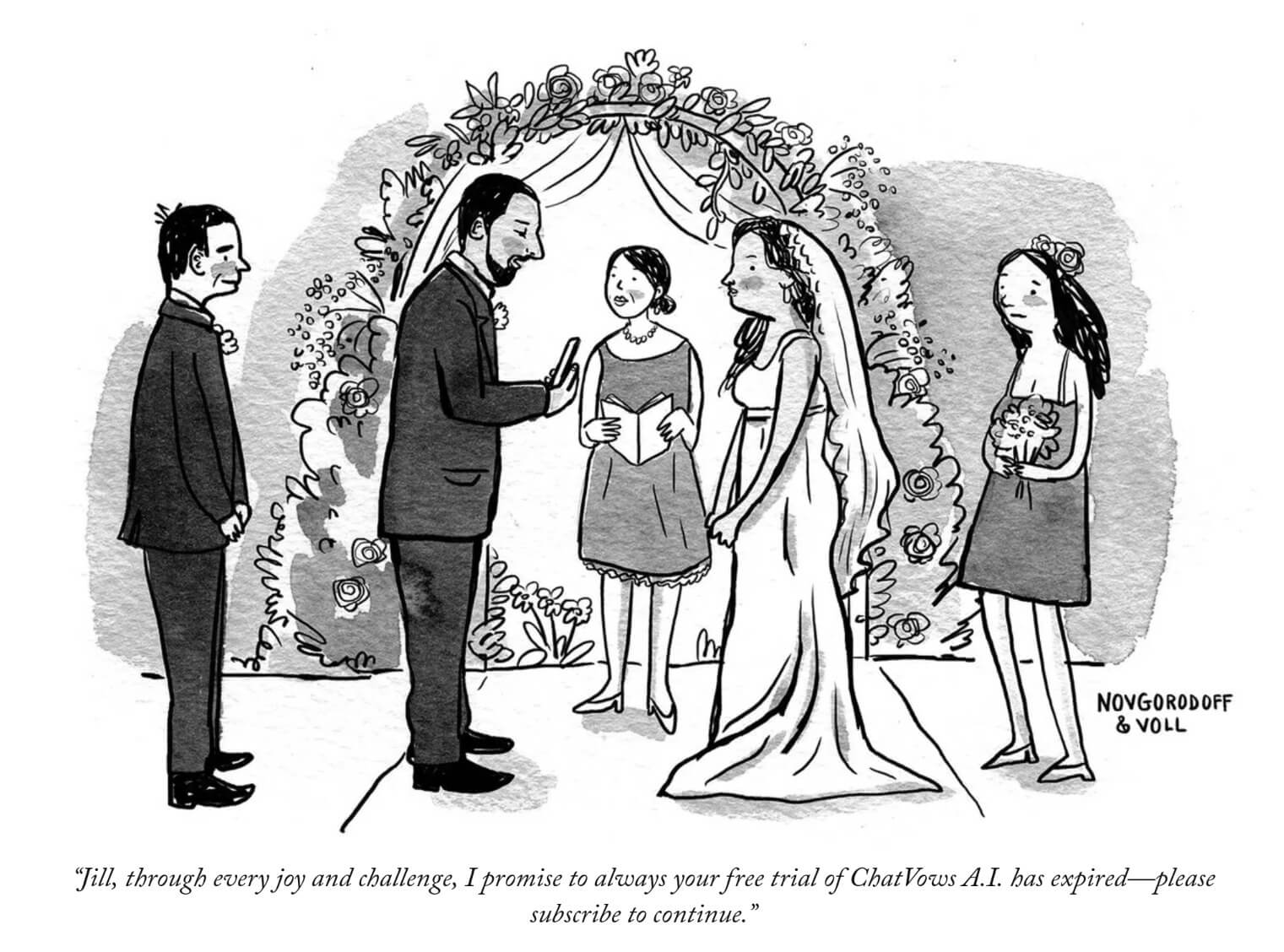 “ChatVows AI cartoon, The New Yorker”